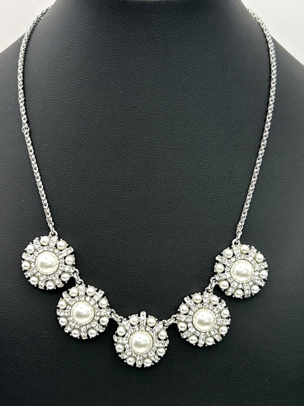 Charter Club Pearl Rhinestone Starburst Medallion Necklace Bib Statement